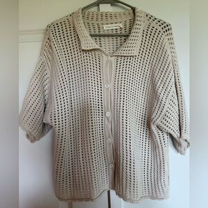 Micaela Greg Open Knit Polo - Natural - L